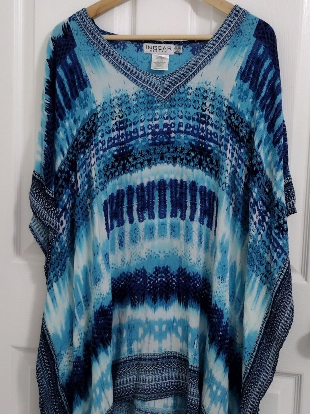 INGEAR Resort Kaftan Tunic Blue Tie Dye Boho Cover Up One Size - Picture 3 of 6